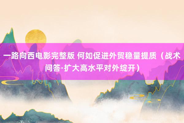 一路向西电影完整版 何如促进外贸稳量提质（战术问答·扩大高水平对外绽开）