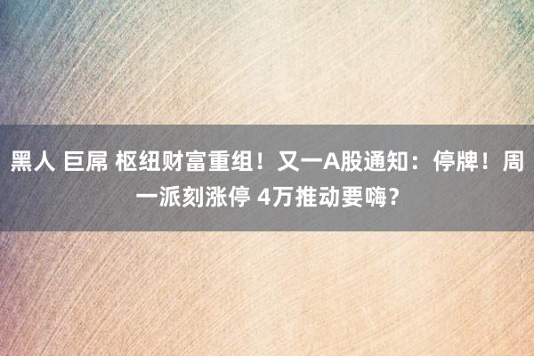 黑人 巨屌 枢纽财富重组！又一A股通知：停牌！周一派刻涨停 4万推动要嗨？